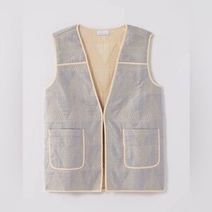 Pure Jill Grey Cream Embroidered Vest Dobby‎ Cotton Women’s Sz SP Cottagecore
